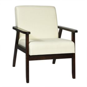 Retro Modern Classic Linen Wide Accent Chair with Espresso Wood Frame (Color: Beige)