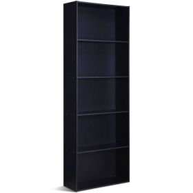 Modern 5-Tier Bookcase Storage Shelf iWood Finish (Color: Black)