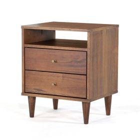 Farmhouse Rustic Mid Century 2 Drawer Nightstand (Color: Walnut)