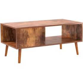Modern Mid-Century Coffee Table Living Room Storage Shelf (Color: Brown)