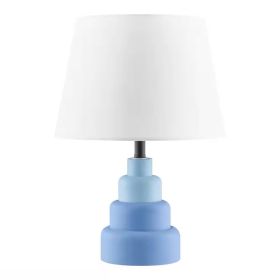 Small Desk Light Table Lamp with White Fabric Shade for Bedside Nightstand (Color: Blue)