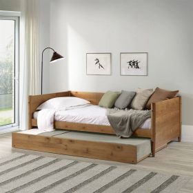 Solid Wood Daybed with Roll Out Trundle Bed Frame (Color: medium brown)