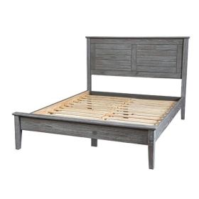 Contemporary Solid Pine Platform Bed in Queen Size (Color: Grey)