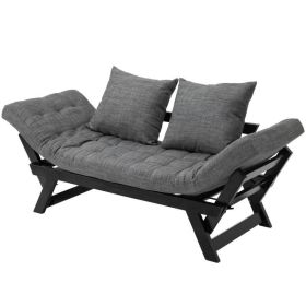 4 In 1 Convertible Sofa Chaise Lounger Bed with 2 Large Pillows (Color: charcoal black)