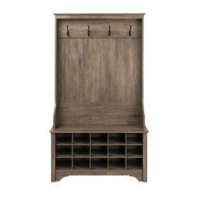 Entryway Hall Tree Shoe Cubbie Coat Rack (Color: Grey)