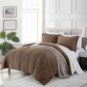 Reversible Microfiber Down Alternative Comforter Set (Color: Chocolate, size: Queen)