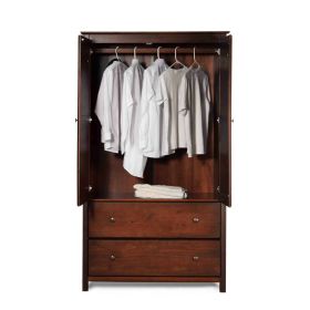 Solid Wood Bedroom Armoire Wardrobe Cabinet with Hanging Bar (Color: cherry)