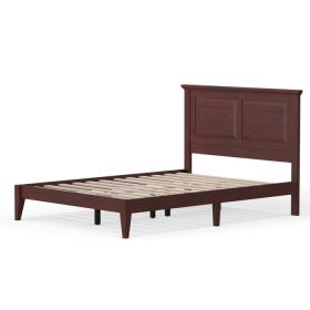 Traditional Solid Oak Wooden Platform Bed Frame with Headboard (Color: cherry, size: Full)