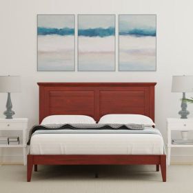 Traditional Solid Oak Wooden Platform Bed Frame with Headboard (Color: cherry, size: Queen)