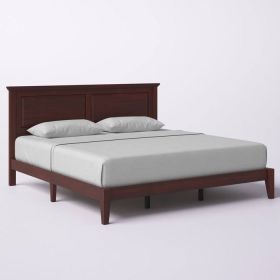 Traditional Solid Oak Wooden Platform Bed Frame with Headboard (Color: cherry, size: King)