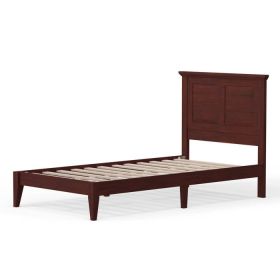 Traditional Solid Oak Wooden Platform Bed Frame with Headboard (Color: cherry, size: Twin)