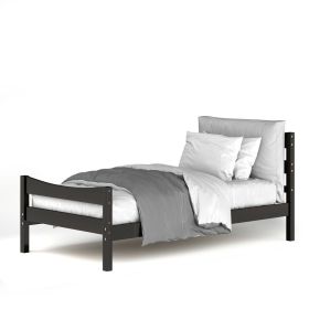 Twin size Farmhouse Style Pine Wood Platform Bed Frame (Color: Espresso)