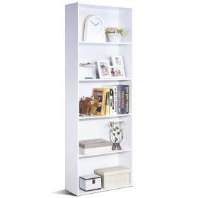 Modern 5-Tier Bookcase Storage Shelf iWood Finish (Color: White)