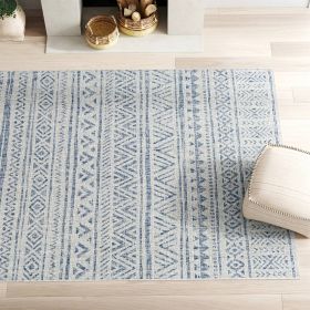 Chevron Coastal Boho Style Indoor Outdoor Area Rug (Color: blue grey, size: 5-ft x 7.5ft)