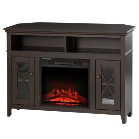 Electric Fireplace Mantel TV Stand w/ Adjustable Shelves 2 Storage Cabinets (Color: Espresso)