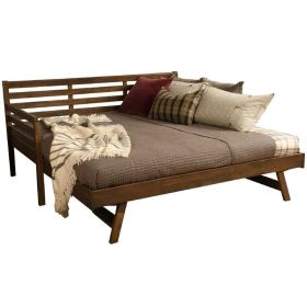 Solid Wood Daybed Frame with Twin Pop-Up Trundle Bed (Color: Walnut)