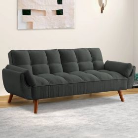 Mid-Century Modern Sofa Bed Linen Polyester Tufted Upholstery (Color: Dark Grey)