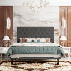 Adjustable Height Grey Linen Tufted Low Profile Platform Bed (size: Queen)