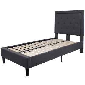 Upholstered Platform Bed Frame with Button Tufted Headboard (Color: Dark Grey, size: Twin)