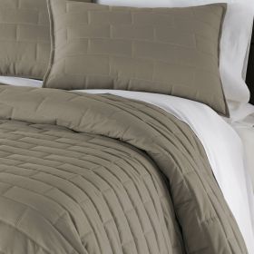 Modern Brick Stitch Microfiber Reversible 3 Piece Comforter Set in Taupe (Color: Taupe, size: full/queen)