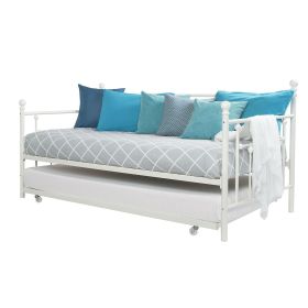 Twin Metal Daybed Frame with Roll-Out Turndle Bed (Color: White, size: Twin)