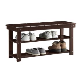 Wooden 2-Shelf Shoe Rack Storage Bench for Entryway or Closet (Color: espresso brown)
