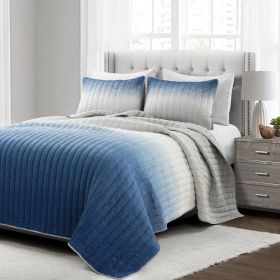 Lightweight Wrinkle Fabric 3 Piece Quilt Set (Color: navy blue grey, size: full/queen)