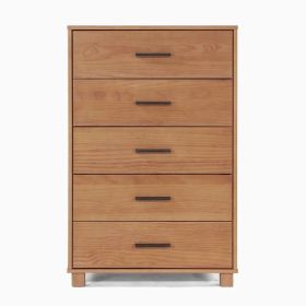 Modern Farmhouse Solid Wood 5 Drawer Bedroom Chest Wooden Finish (Color: light brown)