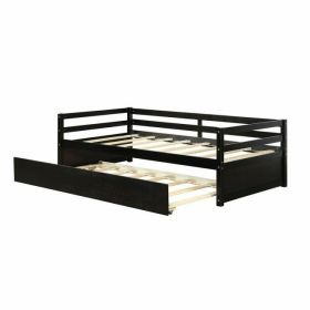 Twin/Twin Dorm Style Trundle Daybed Platform Bed Frame (Color: Espresso)