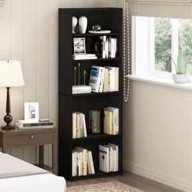 71-inch Tall 5-Shelf Bookcase Wood Finish (Color: dark brown)