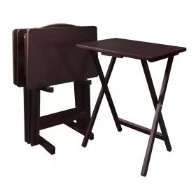 Folding TV Tray Table Set with Stand (Color: dark brown)