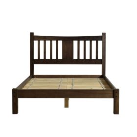 Farmhouse Style Solid Wood Platform Bed Frame with Headboard (Color: Espresso, size: Queen)