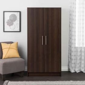 Bedroom Armoire Wardrobe Cabinet Closet with Hanging Rail in Brown Wood Finish (Color: Brown)