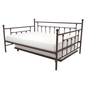 Twin Metal Daybed Frame with Roll-Out Turndle Bed (Color: bronze, size: Full)