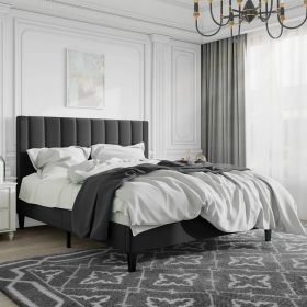 Velvet Upholstered Platform Bed Frame with Headboard (Color: Black, size: Full)