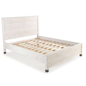 Queen Solid Wooden Platform Bed Frame with Headboard (Color: rustic white, size: Full)