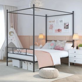 Four Poster French Country Metal Canopy Bed (Color: Black, size: Full)