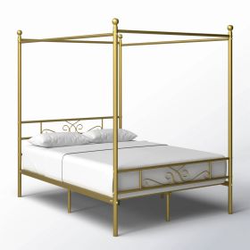 Four Poster French Country Metal Canopy Bed (Color: Gold, size: Full)