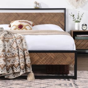 Modern Industrial Metal Platform Bed Frame with Wood Headboard Footboard (size: Full)