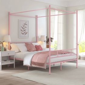 Four Poster French Country Metal Canopy Bed (Color: Pink, size: Full)
