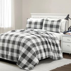 Plaid Soft Faux Fur Comforter Set (Color: black white grey, size: full/queen)