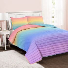 Multi-Color Rainbow Polyester Quilt Set (size: full/queen)