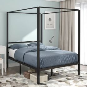Modern Four Poster Metal Canopy Bed Finish (size: Full)