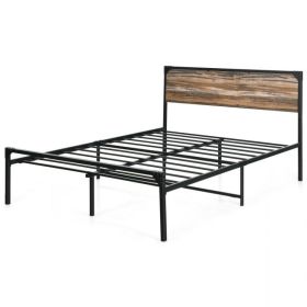 Rustic FarmHome Metal Wood Platform Bed Frame (size: Full)