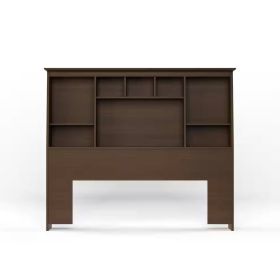 Modern Farmhouse Bookcase Headboard Wood Finish (Color: Brown, size: Full)