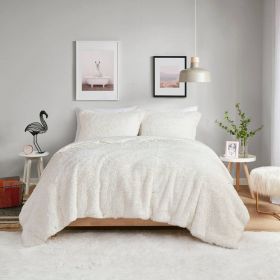 Grey Reversible Soft Sherpa Faux Fur Comforter Set (Color: Ivory, size: full/queen)