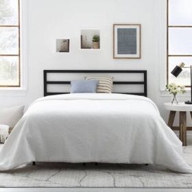 Modern Slatted Headboard in Matte Black Metal Finish (size: Full)