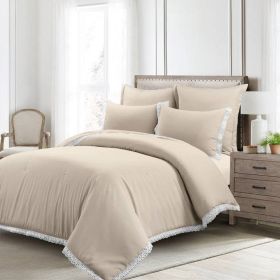Full/Queen French Country Beige 5-Piece Lightweight Comforter Set w/ Lace Trim (Color: Beige, size: full/queen)