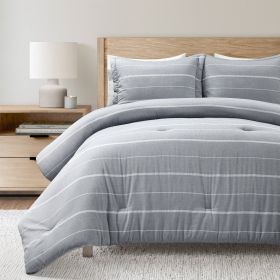 Stripe Lightweight 3-Piece Comforter Set (Color: blue grey off-white, size: full/queen)