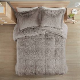 Soft Sherpa Faux Fur Comforter Set with Pillow Shams (Color: Grey, size: full/queen)